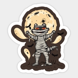 Mummy Cat and Ghosts Sticker